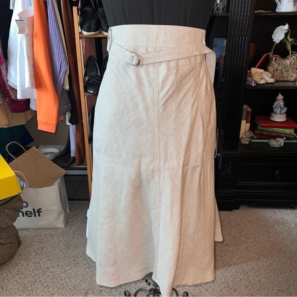David N belted Lined Linen Skirt With Pockets